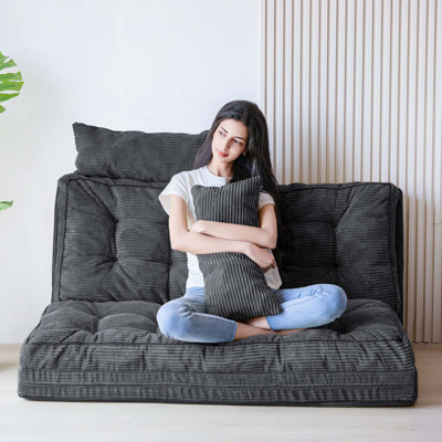 Corduroy Bean Bag Chair Tufted Folding Sofa Bed with Pillows
