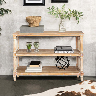 Console rustique à 3 niveaux de 121,7 cm de long, idéale pour l'entrée, le corridor et le salon. Conception polyvalente, adaptée à plusieurs espaces, en bois, avec beaucoup d'espace de rangement.