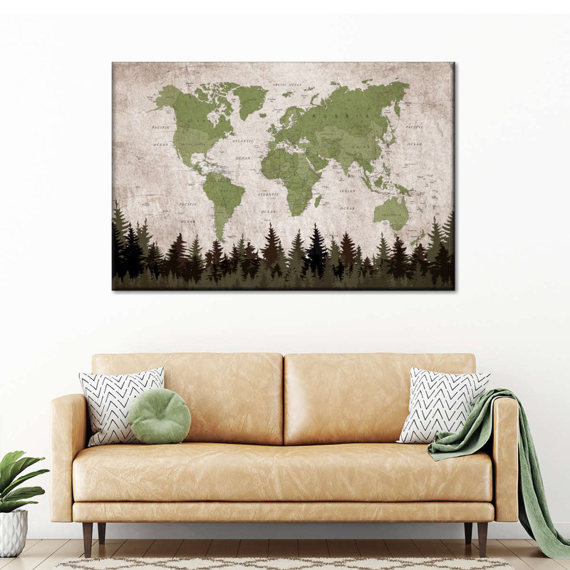 "Géographie de la carte du monde", reproduction d'art sur toile tendue, H 30 po x l 20 po x P 1,25 po