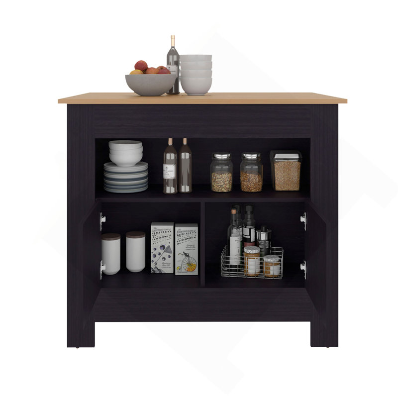 Kitchen Island, whit 2 doors, 3 shelves, Black