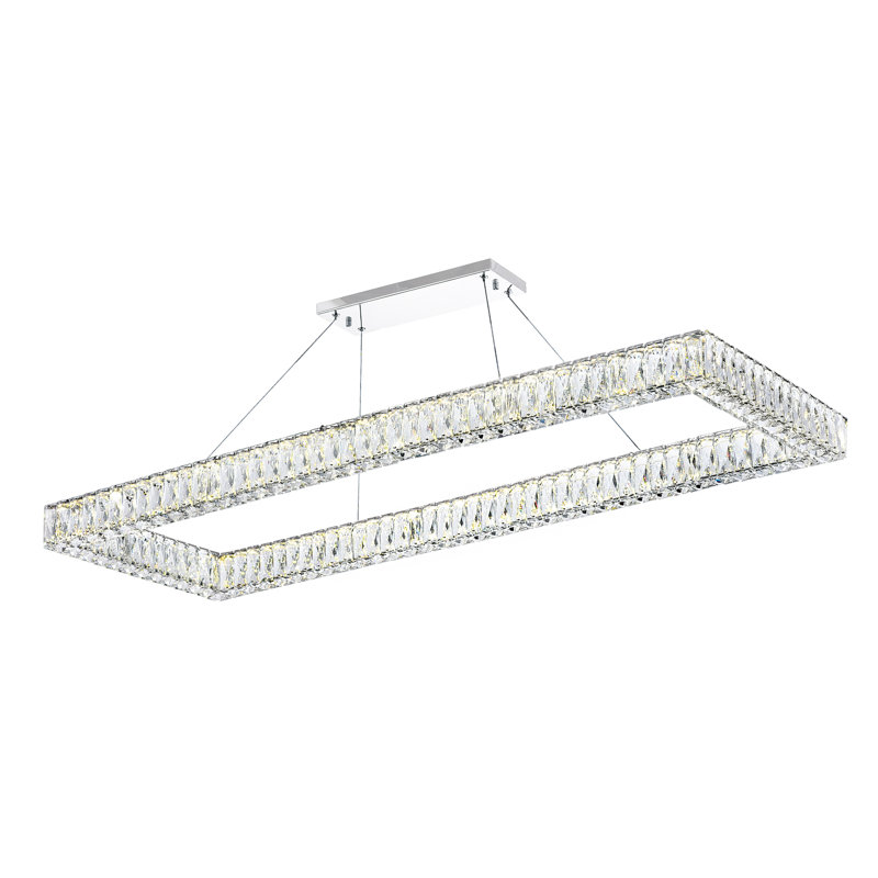 52'' Chrome Rectangular Chandelier for Kitchen Island, Dining Room, or Foyer – 1-Tier Integrated LED Light Fixture, BACL Certified, 3-Year Warranty