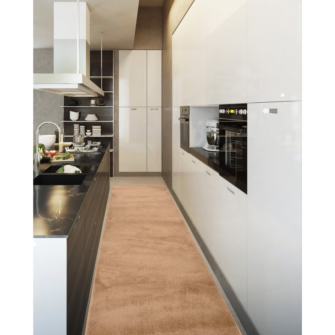 Custom Size Anti-Slip Latex Back Machine Washable Antibacterial Medium Profile Cut Pile Plain Tan Beige by Feet Mercer41 Rug 