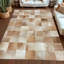Tapis beige en peau de vache patchwork, tapis en cuir naturel pour le salon ou le bureau-1303564434