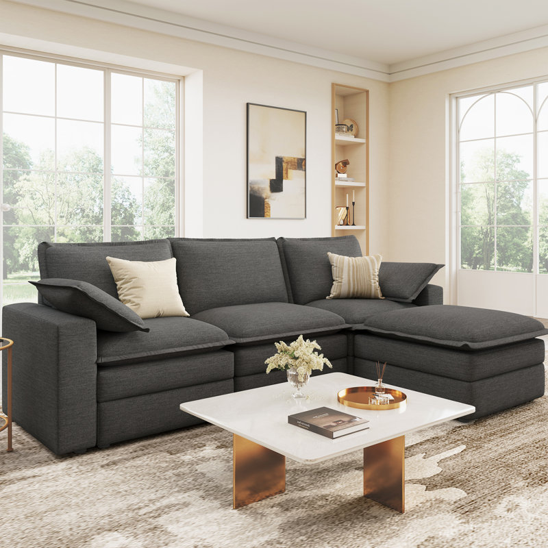 Canapé modulaire en L, canapé-lit avec repose-pieds, canapé modulaire gris foncé, Polyester gris foncé