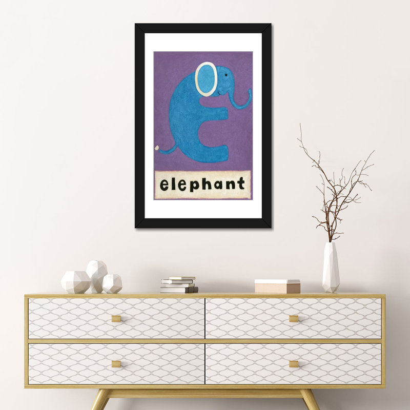 «E is for Elephant», impression sur toile tendue, H 32 po x l 24 po x P 1 po, Papier d'art encadré noir, Blanc