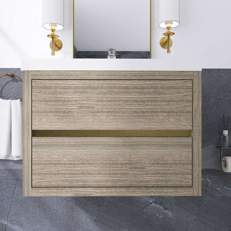 Meuble-lavabo mural 30 po avec lavabo, Bois de frêne gris