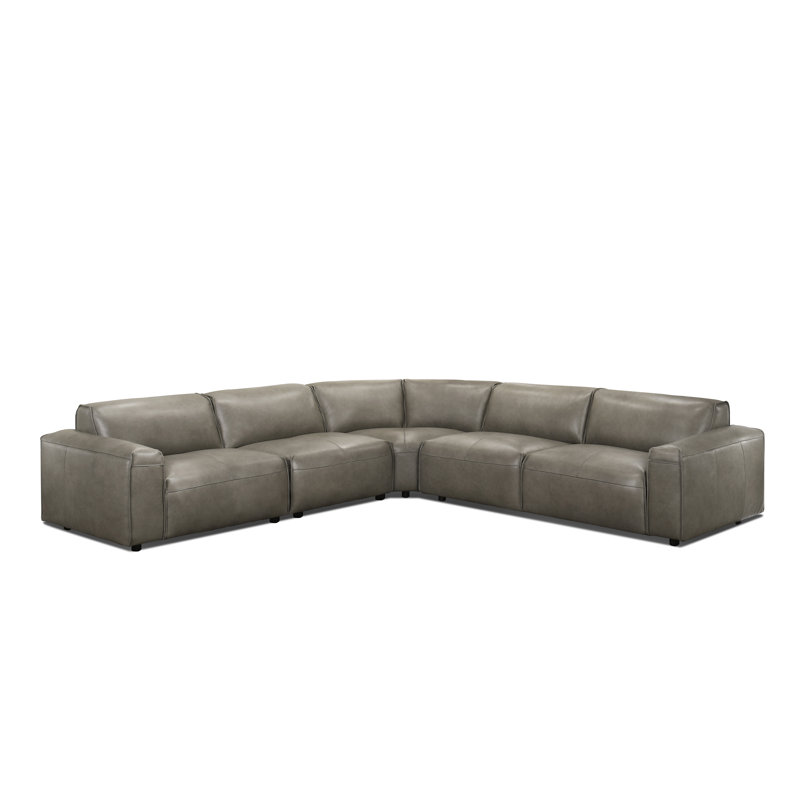 Canapé modulaire en cuir fleur Fernagh, Cuir véritable gris