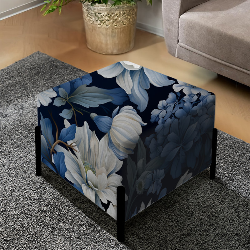 Motif floral bleu et blanc IV - repose-pieds carré floral