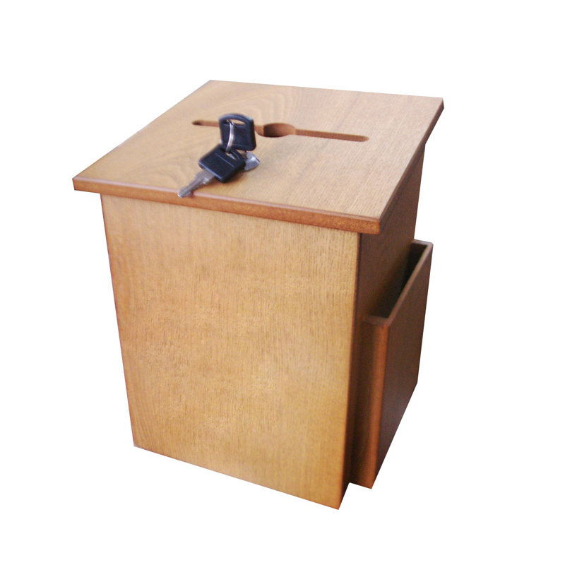 Lockable Light Brown Wood Freestanding Suggestion Box