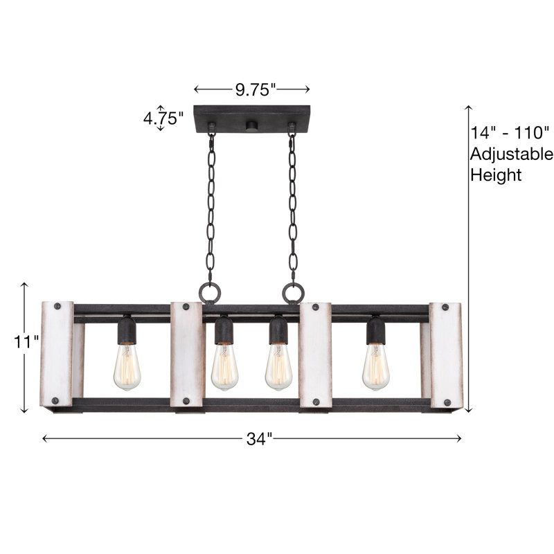 Luminaire de style campagnard à 4 lumières de 34 po Gracie Oaks Kaykin