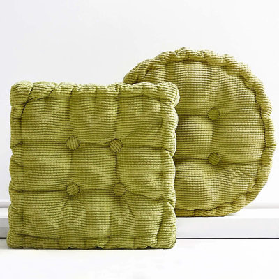 2 Pack 18x18 Corduroy Meditation Floor Cushions, Square & Circular Fluffy Floor Pillows, Comfort Indoor Seat Pad for Adult Yoga Balcony Tatami, Green