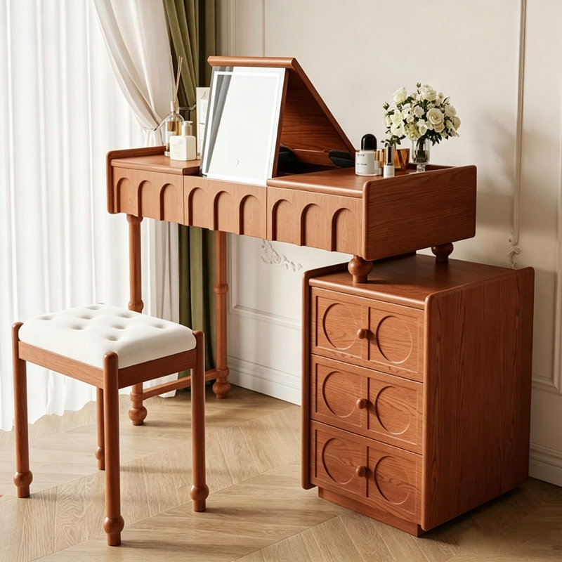 51.18"French vintage-style solid wood flap-top dressing table