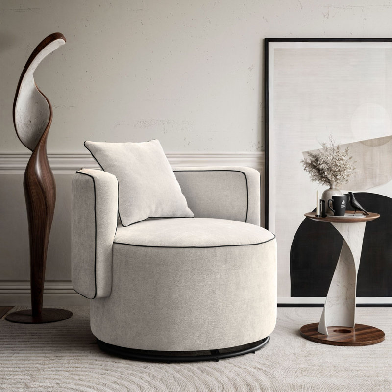 Bernella Upholstered Swivel Armchair, Light Beige