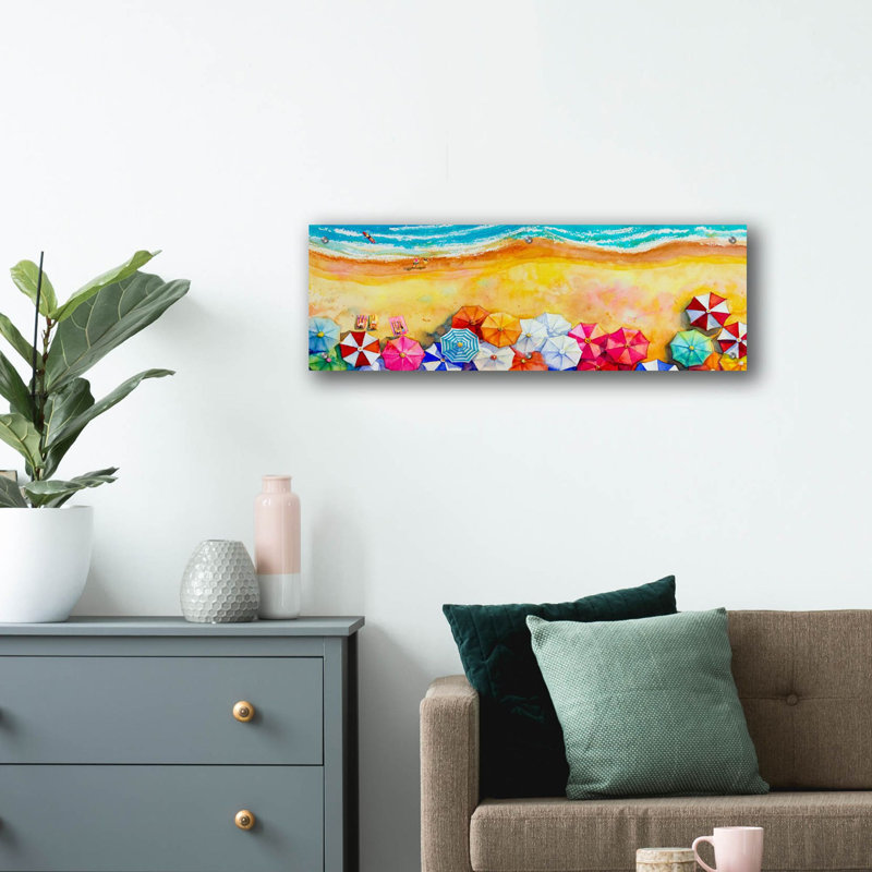 «Beach Umbrellas» par Epic Portfolio, art mural en verre acrylique, H 12 po x l 36 po