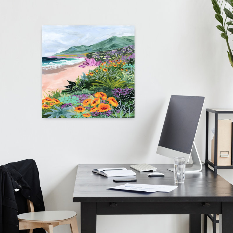 Art contemporain, art côtier paisible et serein coloré, H 18 po x l 18 po