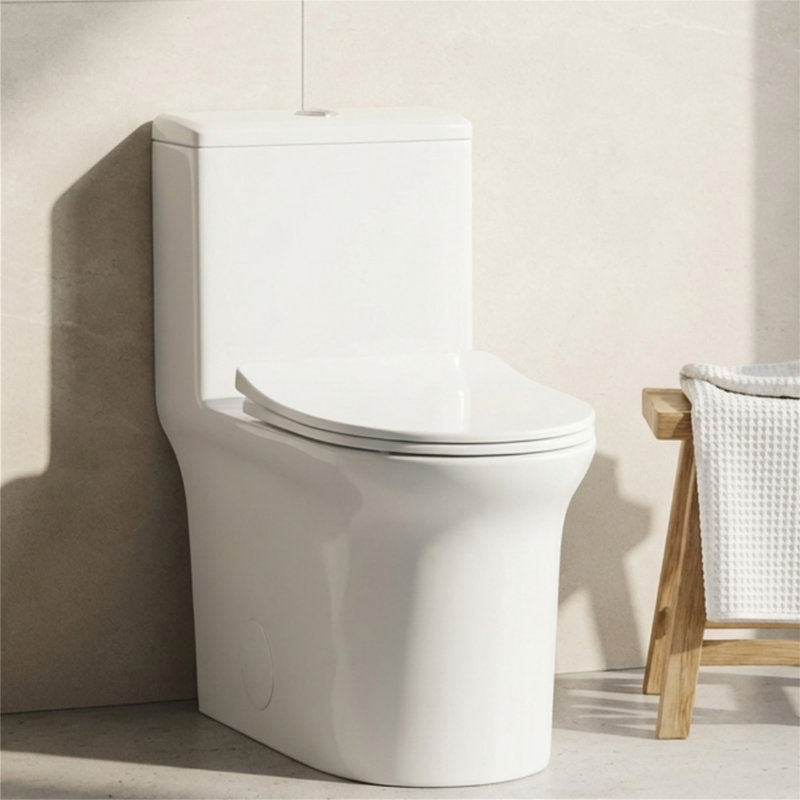 Toilette une pièce super silencieuse à double chasse - Toilette allongée à hauteur de confort de 15,55 po, 1,1 / 1,6 GPF certifié WaterSense et CUPC, siège à fermeture douce, conception à jupe
