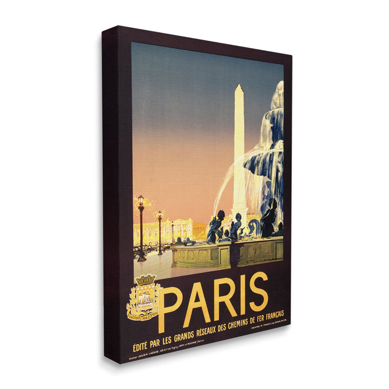 « paris fontaine », affiche rétro, Toile tendue, L 36 po x H 48 po