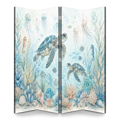 4 panneaux de paravents pliables cloison sous-marine royale tortues de mer récif de corail méduse toile douce séparateur de pièce cloison de protection autoportante cloison d'intimité pour salle de bain