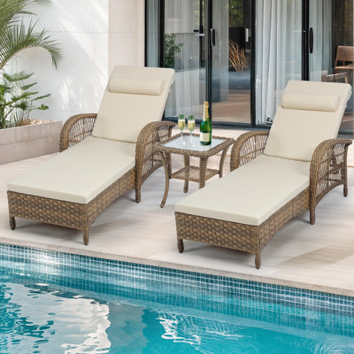 Chaise longue d'extérieur en osier avec coussin, chaise longue de patio en rotin pe toutes saisons de 76,98 po, chaise longue inclinable réglable à 6 positions pour la piscine, accoudoirs et coussins de tête