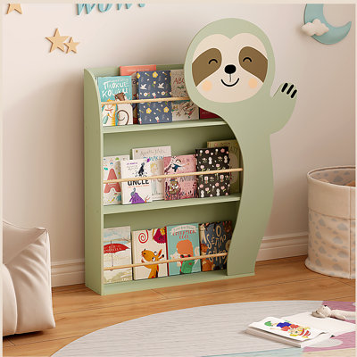 Kids Bookshelf, Front-Facing Toddler Book Display Rack with 3 Tiers, Wooden Bookshelf