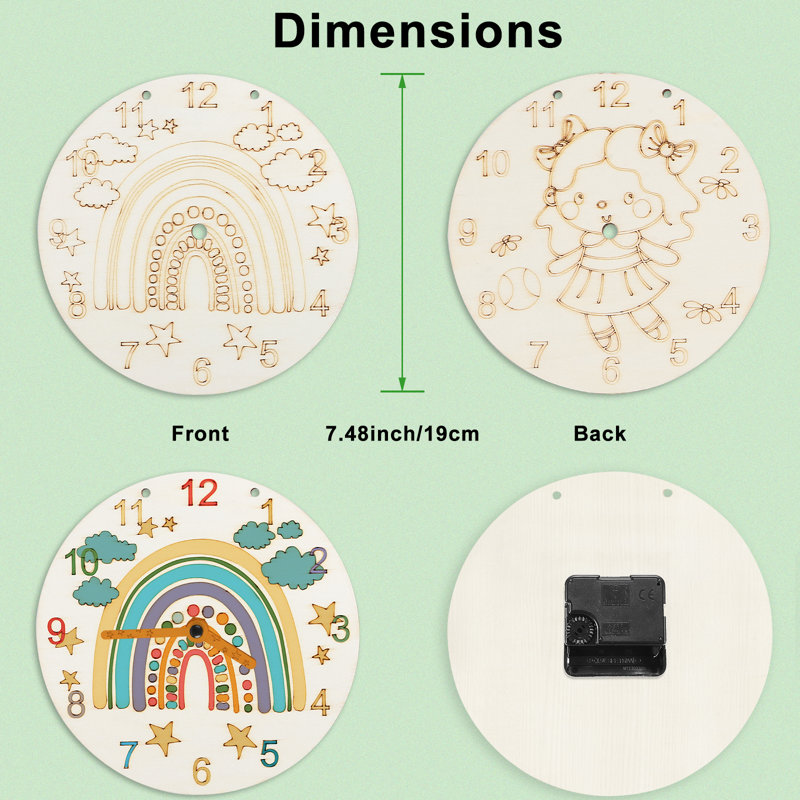 Kids Rainbow & Girl Themed DIY Wooden Wall Clock Painting Kit