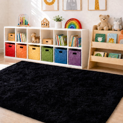 Tapis uni noir moelleux pour salon chambre à coucher chambre d'enfant chambre d'enfant