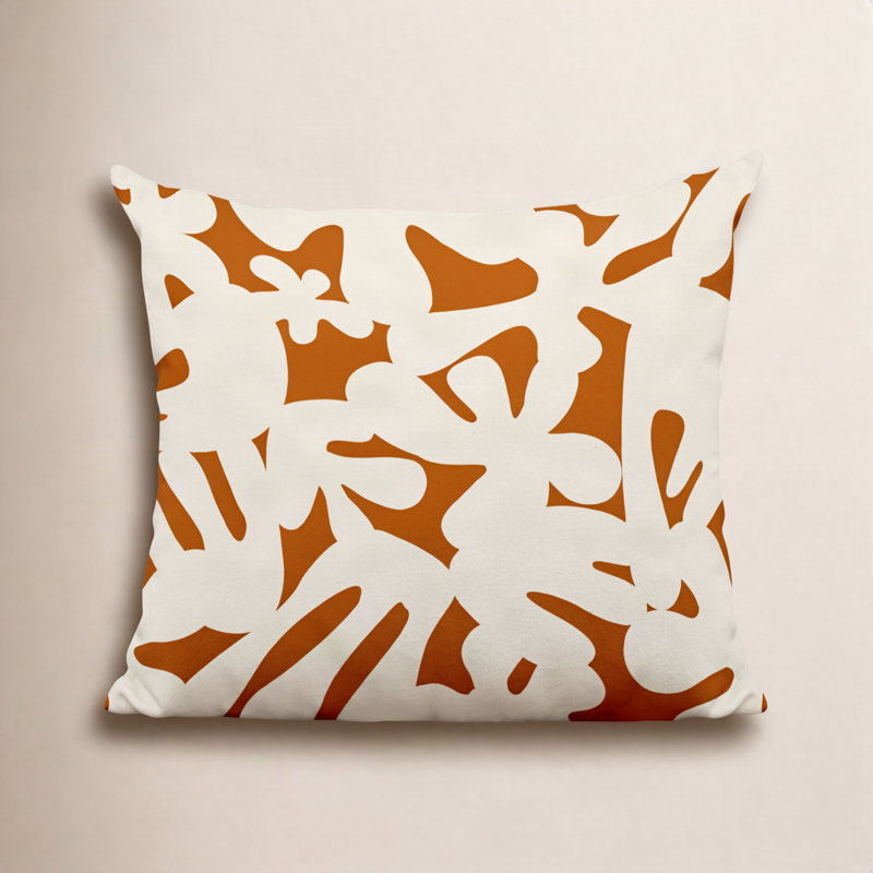 Coussin intérieur / extérieur en polyester filé Lara, 19 po x 19 po, Orange, blanc cassé