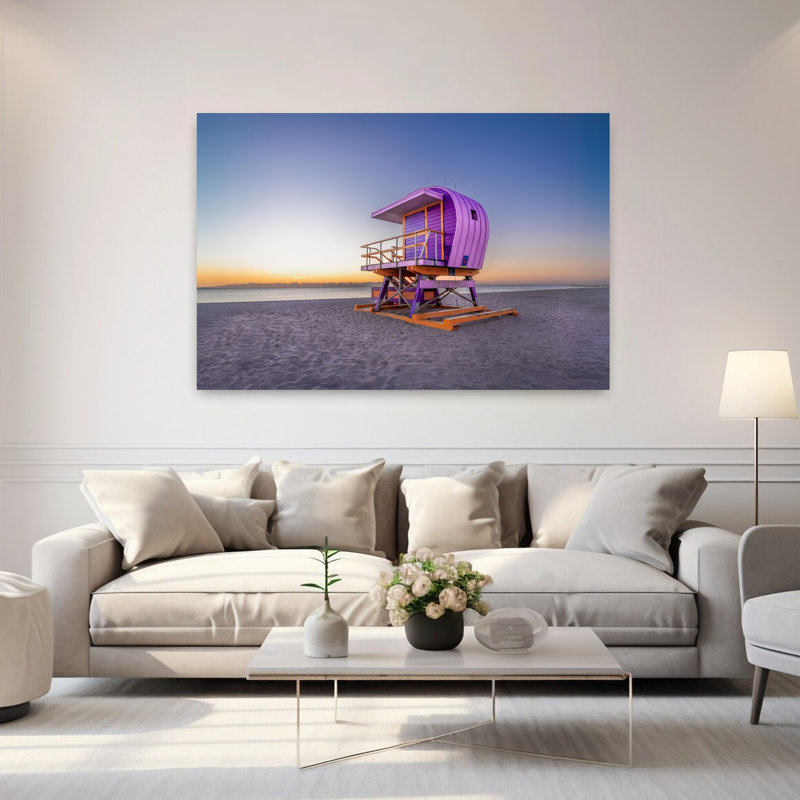 «Sunrise With A Pastel Lifeguard Station - Do The Colors Make This», art mural abstrait contemporain, H 40 po x l 60 po