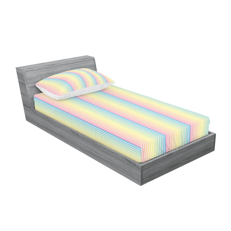 Ambesonne Pinstripe Fitted Sheet & Pillow Sham  Set,  Multicolor, Twin Sheet Set with 2 Pillowcases