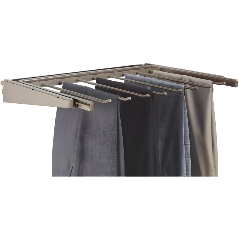 Ensemble de porte-pantalons champagne en nickel pour système de placard avec glissières à roulettes lisses et conception en angle