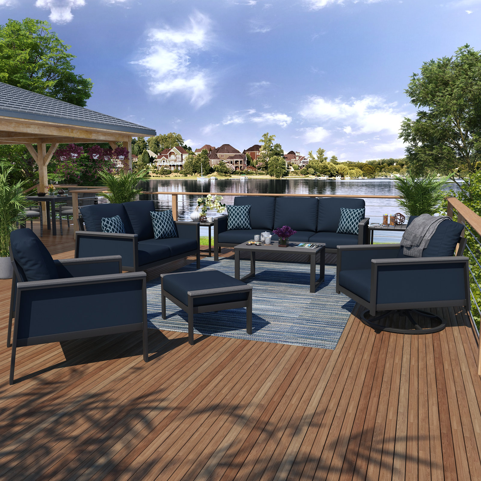 Townsend 7 Piece Sofa Seating Group with Sunbrella Cushions, Canvas Navy