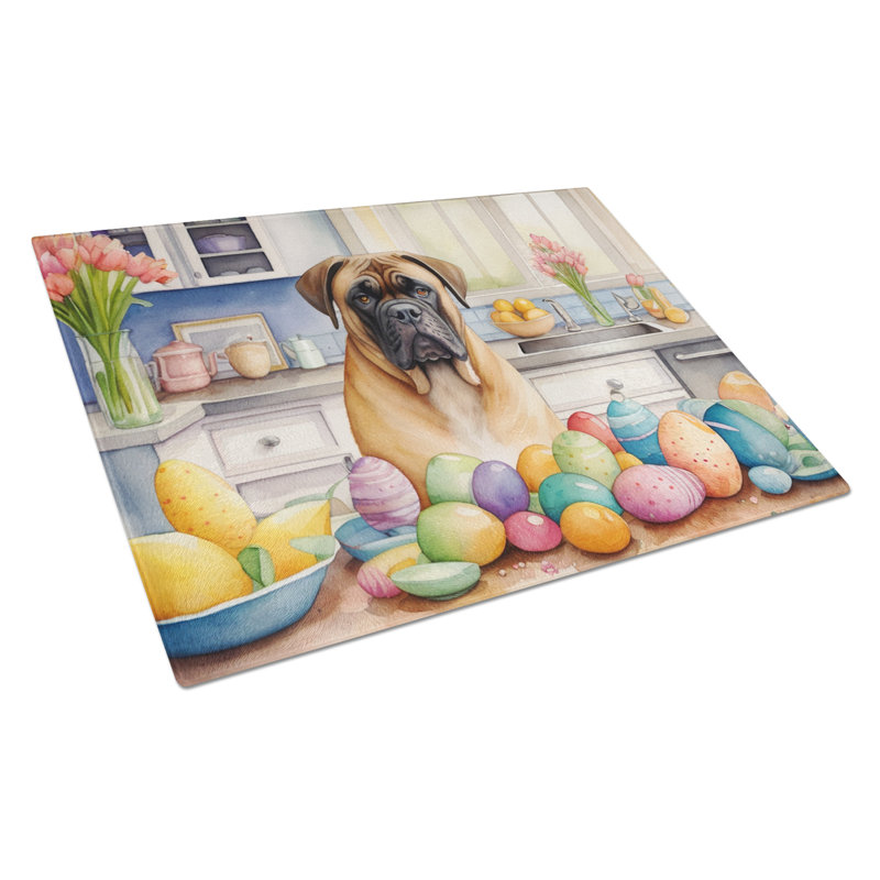 Decorating Easter Bullmastiff Glass Cutting Board