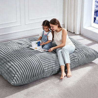 Extra Large 3-In-1 Versatile Beanbag Chair, Adult Relaxing Beanbag Sofa, Convertible Beanbag Seat And Floor Mat, Comes With Machine Washable Cover, Gray