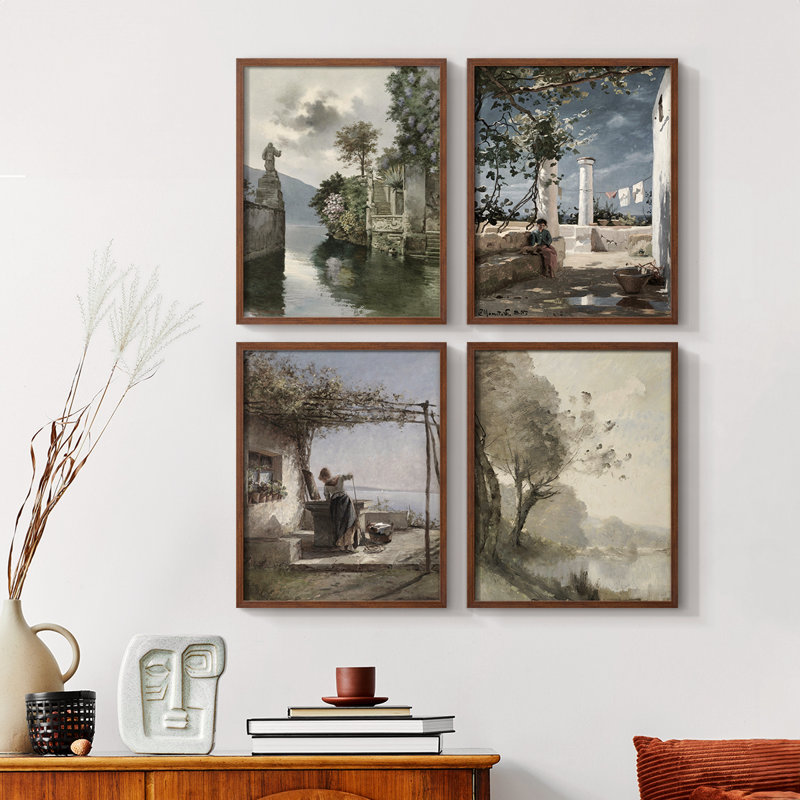 «Vintage Landscape CXI», 4 pièces sur papier, Noir, H 14 po x l 44 po
