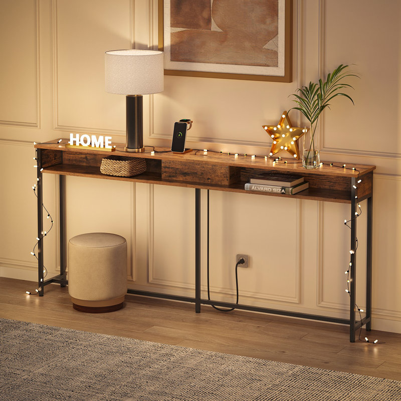 Gericho Console Table with Outlet, 31.5'' H X 62.9'' W X 9.8'' D, Brown