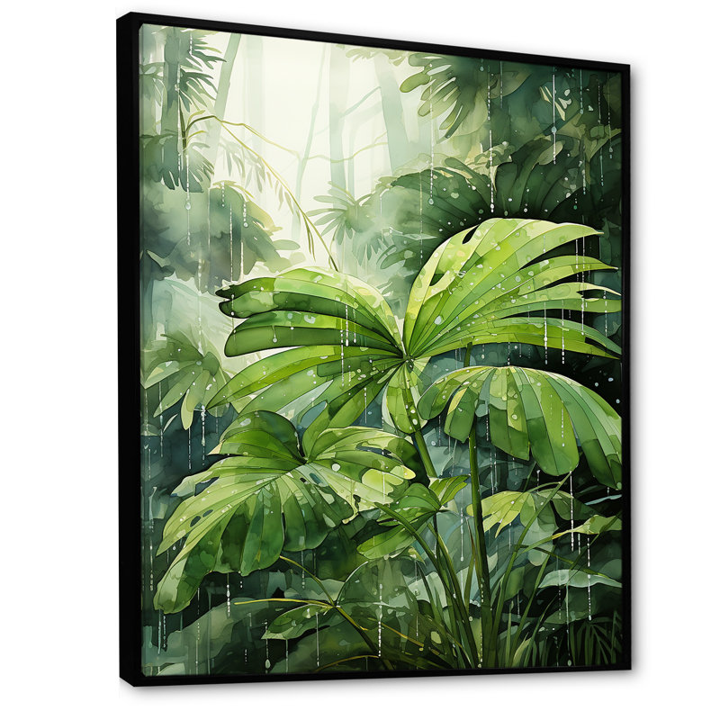 «Mossy Morning Palms I», reproduction sur toile, Cadre flottant noir, H 20 po x l 12 po x P 1 po