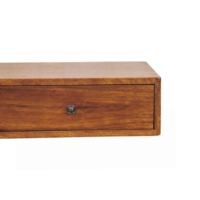 Console murale en bois massif à 2 tiroirs, châtaignier, brun foncé