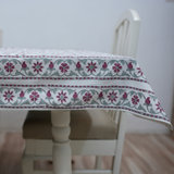Hand Block Floral Tablecloth in Magenta & Sage, Mrignayani, Pink