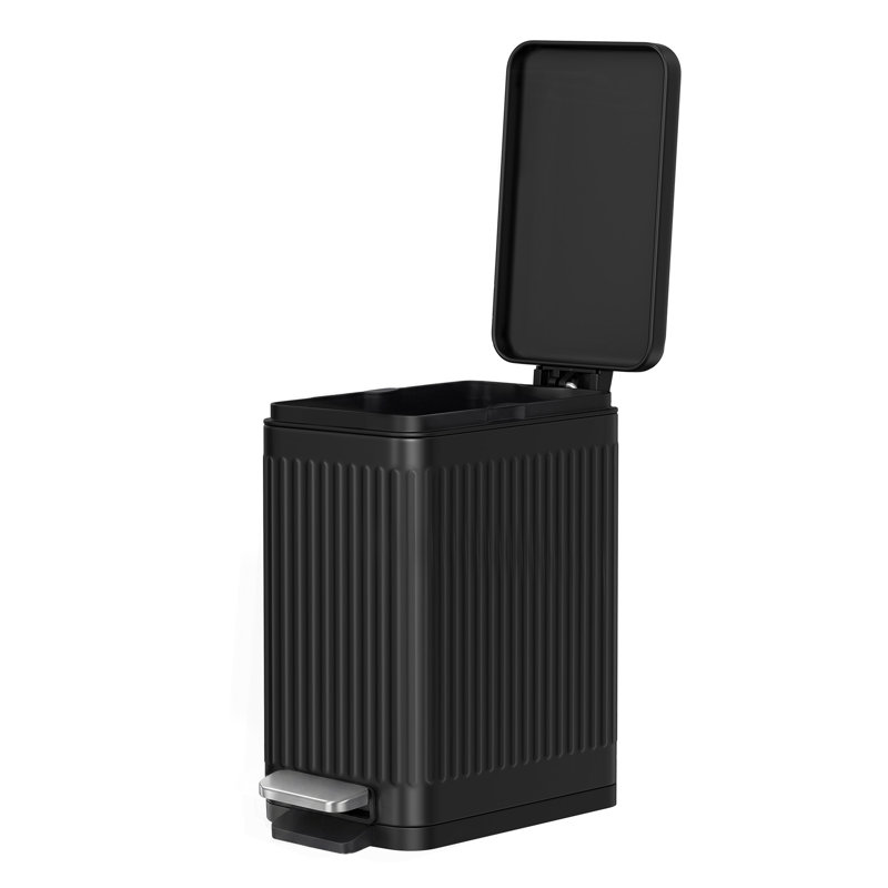 Plastic and Stainless Steel Kitchen Trash Can, Black