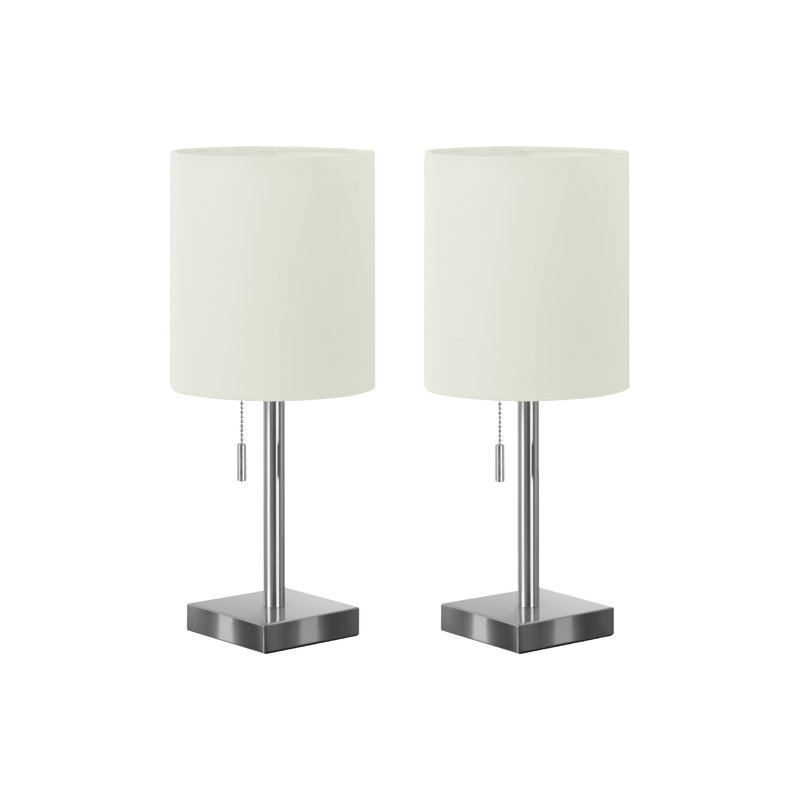 Éclairage, ensemble de 2, lampe de table de 17 po, port USB inclus, nickel métallique, abat-jour ivoire / crème, contemporain