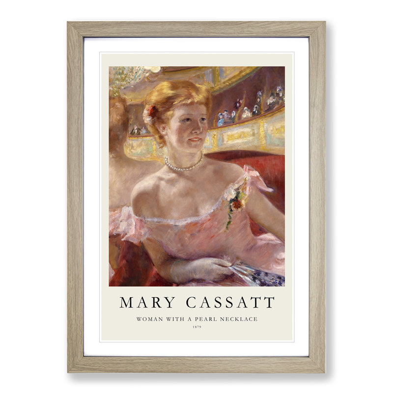 Woman with a Pearl Necklace Print by Mary Cassatt - Picture Frame Painting, 65cm H x 48cm W x 2cm D, Oak