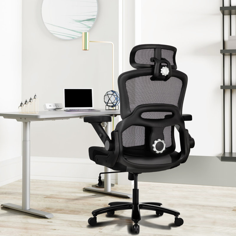 Inbox Zero 500 LBS Extra Large Wide Seat Ergonomic Office Chair with Adjustable Lumbar Support and Flip-up Armrests