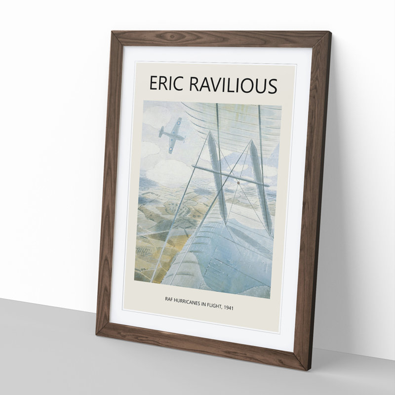 Hurricane in Flight by Eric Ravilious - Picture Frame Painting, Walnut Framed, 48cm H x 36cm W x 2cm D