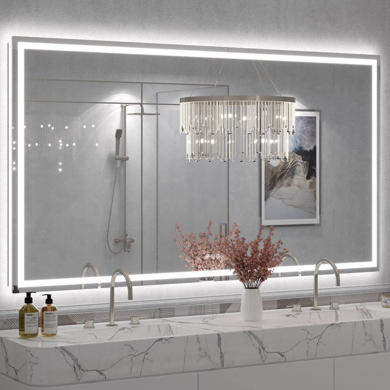 Molly Framelss or Framed LED Anti-Fog Tempered Glass Wall Bathroom Vanity Mirror - UL Certified, 72" x 40", Clear