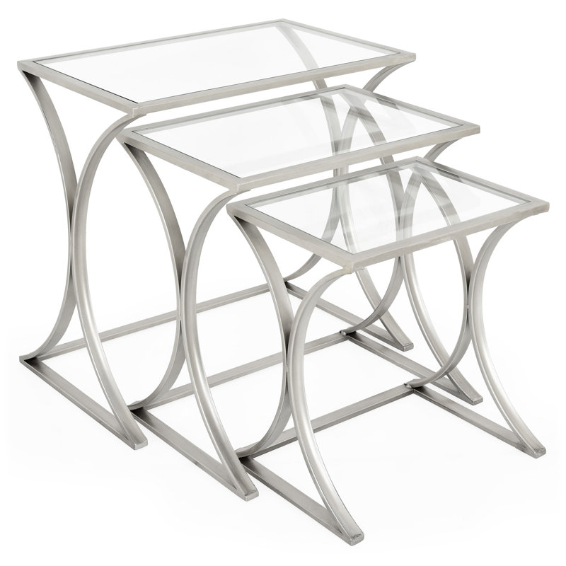 Pauls Glass Top Trestle Nest Of Tables