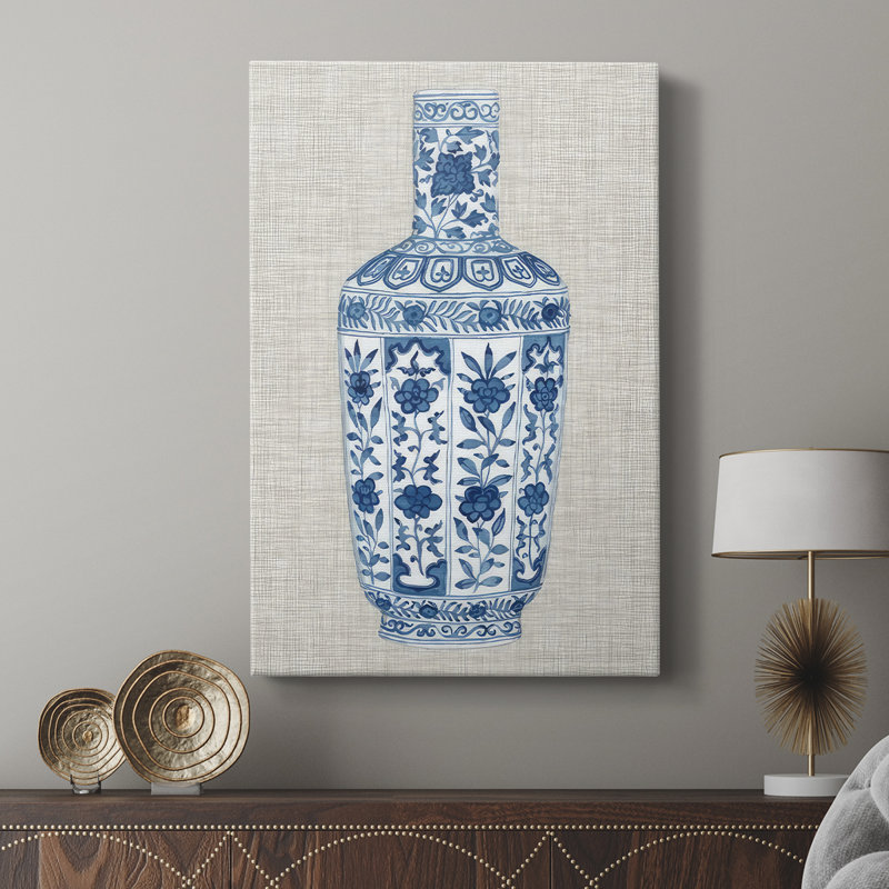 Vase Ming sur lin VI - galerie Cavas sur mesure, H 36 po x l 24 po