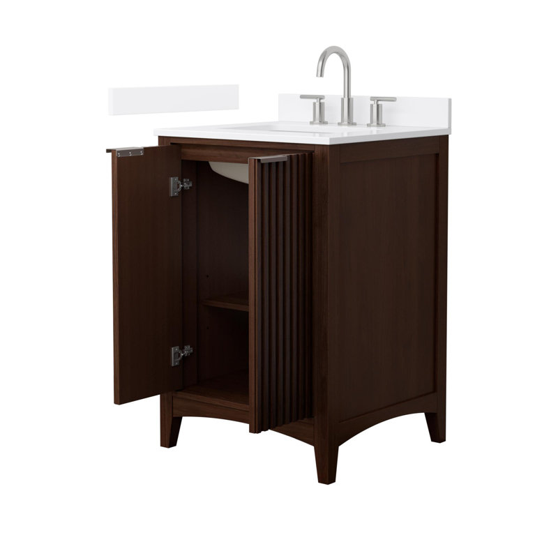Palmilla 48" Freestanding Single Bathroom Vanity with Cultured Marble Top, Brown / Matte Black, 24", White Quartz