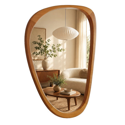Solid Wood Irregular Wall Mirror Accent Mirror for Entryway Bedroom