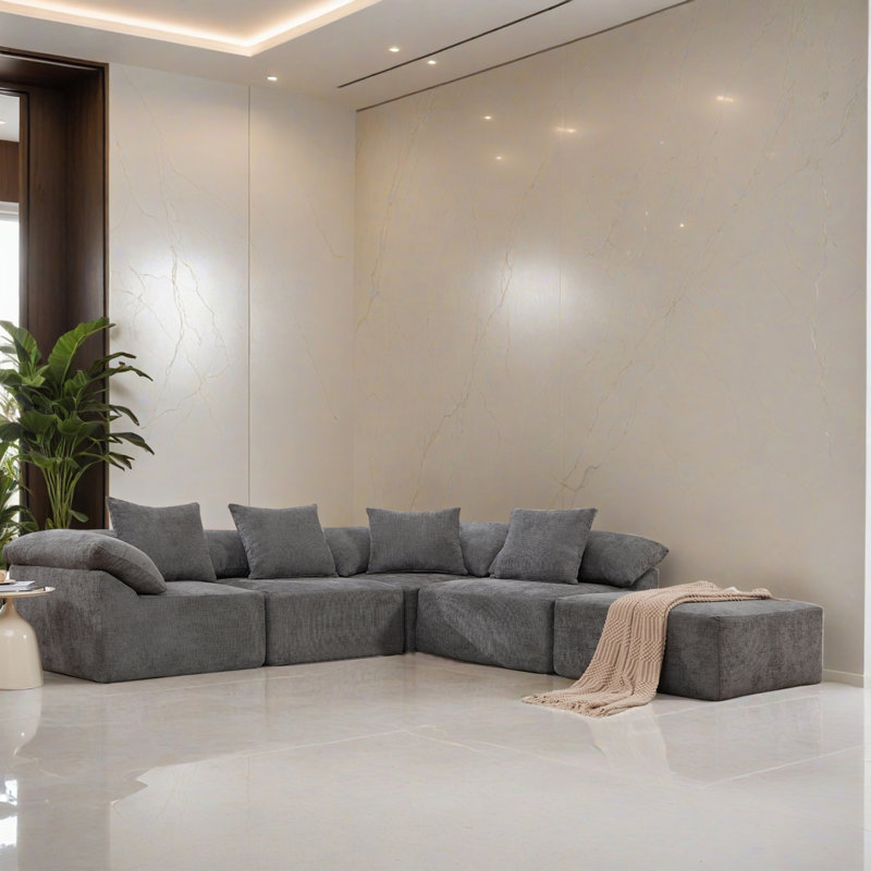 Canapé-lit modulaire 5 pièces pour salon, Chenille grise foncée