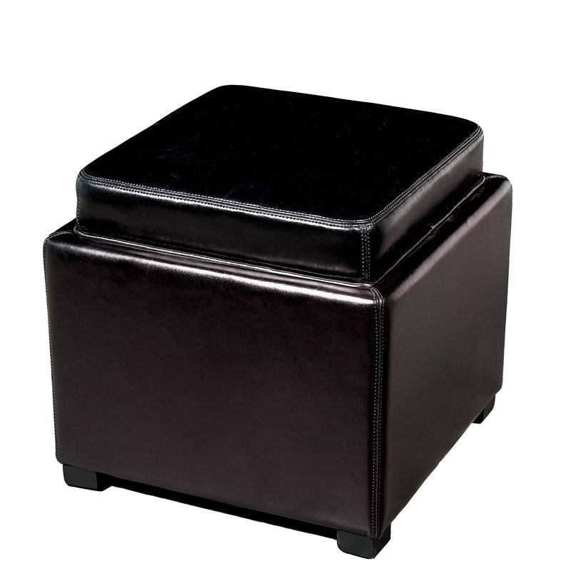 Wilkinson 46cm Wide Genuine Leather Square Solid Colour Standard Ottoman with Storage, Black